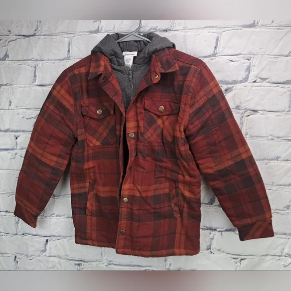 Tommy Bahama Kids Boys Shirt Jacket Quilted Hoodie Winter Red Plaid Size XL (14) - Picture 2 of 11
